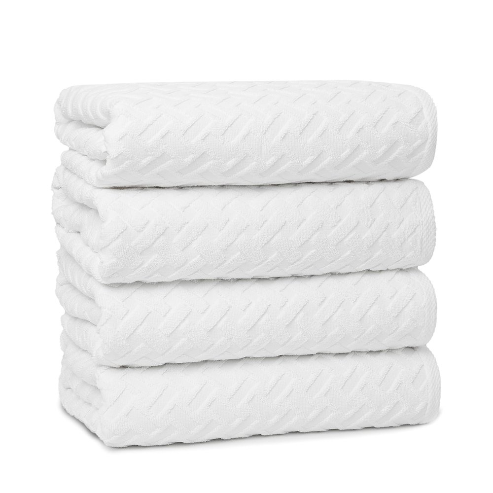White Cotton Bath Towels Set of 4 30x56 Inches, Ultra Soft & Highly Absorbent, Quick-Drying Large Towels for Bathroom, Gym & Daily Use | Machine Washable | by Casual Living (Cane Collection)