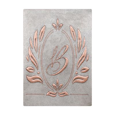Kitchen Backsplash, Letter Monogram Wall Art, Wreath Letter Monogram Copper Artwork, Customizable Copper Backsplash Panel, Indoor Outdoor Wall Decor (Gray&Copper)
