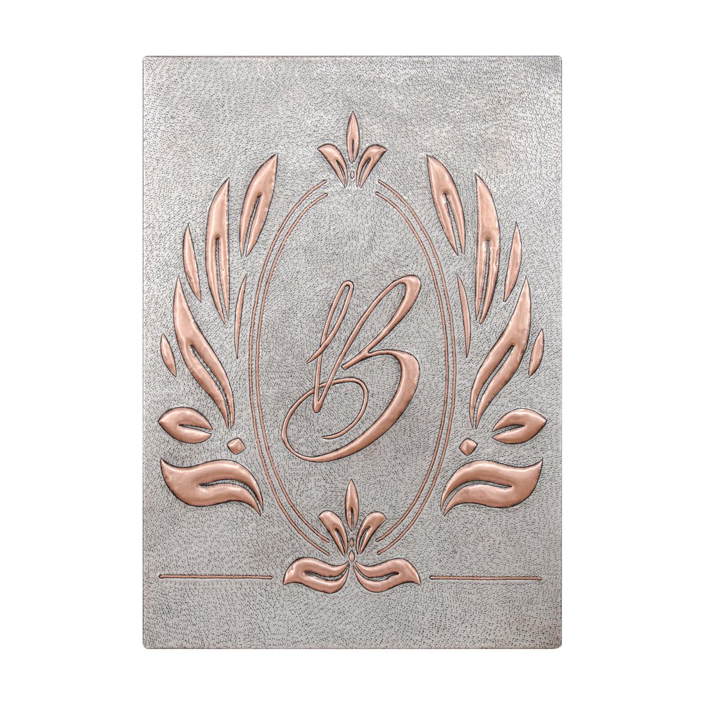 Kitchen Backsplash, Letter Monogram Wall Art, Wreath Letter Monogram Copper Artwork, Customizable Copper Backsplash Panel, Indoor Outdoor Wall Decor (Gray&Copper)