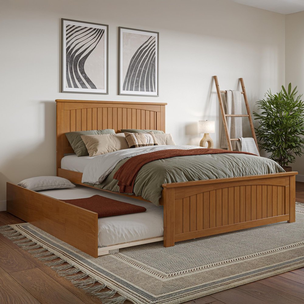 AFI, Nantucket Full Platform Bed with Matching Footboard and Twin Trundle, Light Toffee