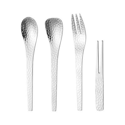GOODJAYVEN Silverware Flatware Set, 4/16/24/32 Pieces Hammered 304 Stainless Steel Dessert Forks And Spoons, Dessert Cakes, Hammered Fruit Forks, Ice Cream Spoons (Color : Silver, Size : 4Set-16Pcs