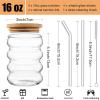 ALINK 16 oz Drinking Glasses with Lids and Straws Set of 4, 16 oz Wave Shape Bubble Glass Cups, Iced Coffee Glasses for Beer, Cocktail, Water Cups with Brush view 2