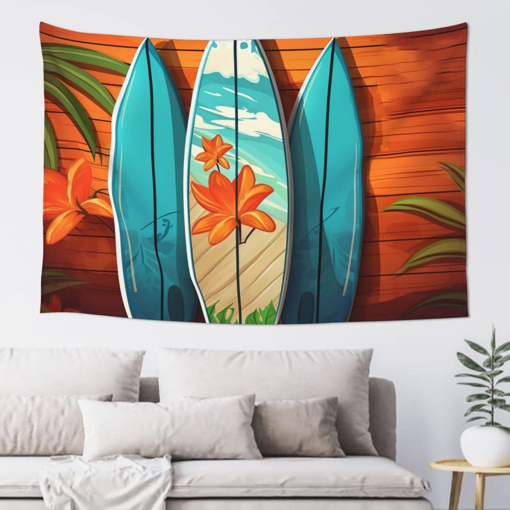 Surfboard on Wooden Tapestry Wall Hanging for Living Room 60 x 51 in Tapestry for Bedroom Home Decor Tapestries Wall Art Hanging Personalized Wall Blanket Wall Hanging Decor for Party Supplies