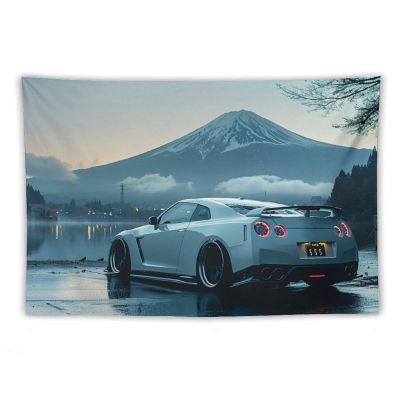 FoRes Car Tapestry White Jdm Car R35 Mount Fuji Lake Surface Wall Hanging Bedroom Home Decor Tapestries Aesthetic Picnic Wall Decor Wall Art for Dorm Living Room 40""x60"", style