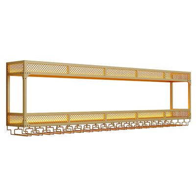 2-Tier Wall Mounted Wine Rack with LED Light, Hanging Industrial Wine Racks, Bar Unit Floating Shelves, Modern Metal Wine Display Rack, for Home Bar, Dining Room, Kitchen, Living Room (Color : Gold,