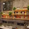 2-Tier Wall Mounted Wine Rack with LED Light, Hanging Industrial Wine Racks, Bar Unit Floating Shelves, Modern Metal Wine Display Rack, for Home Bar, Dining Room, Kitchen, Living Room (Color : Gold, view 3