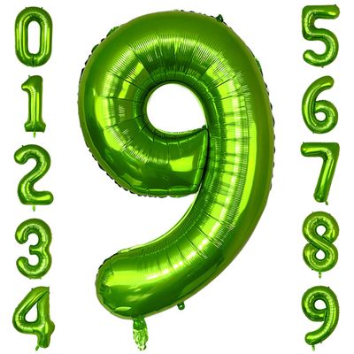 PatiCool 40 Inch Green Number Balloon 9, Large Number Foil Balloons Mylar for Girl Boy Birthday Party Celebration Decorations Supplies, Digital Balloons for Wedding Anniversary Events Decorations