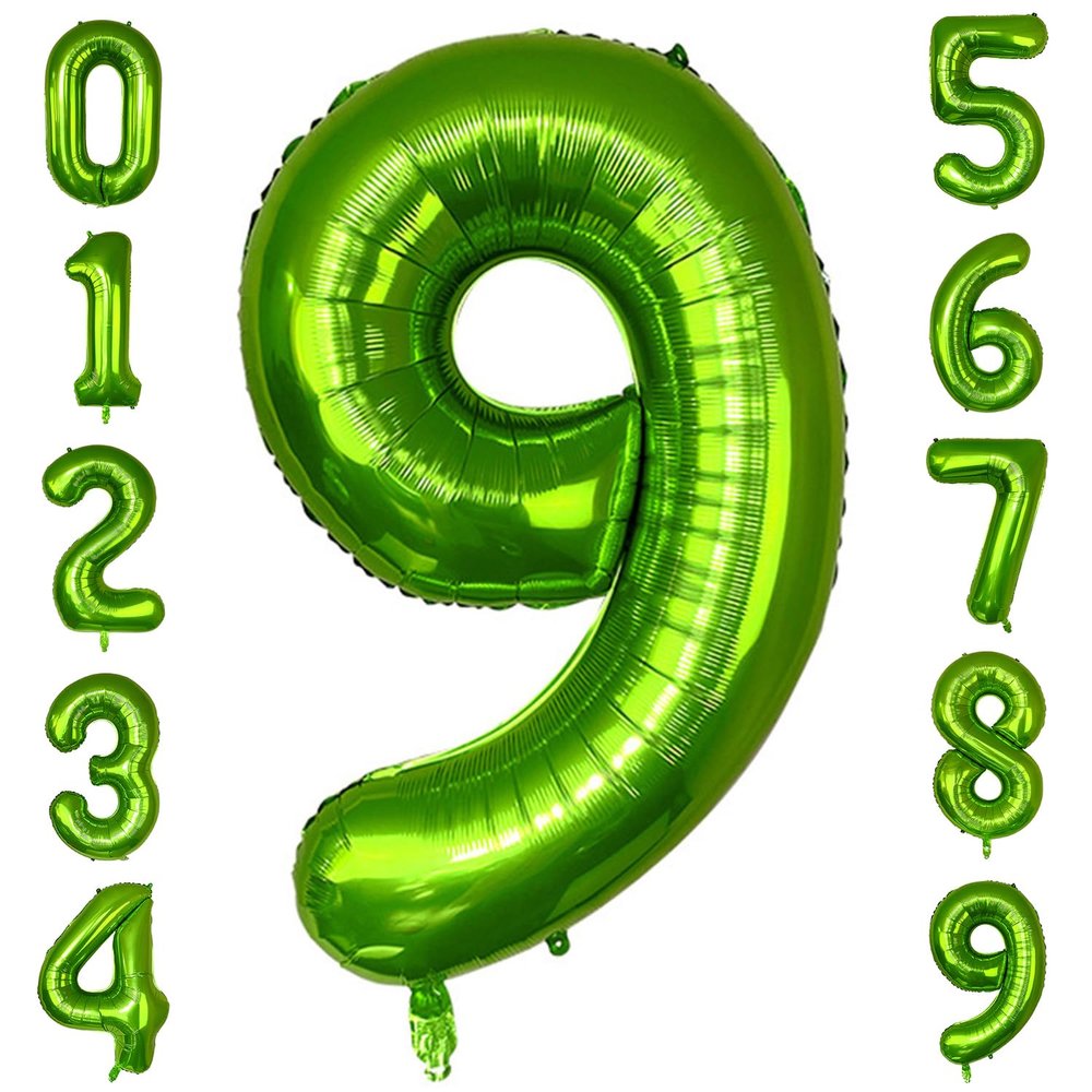 PatiCool 40 Inch Green Number Balloon 9, Large Number Foil Balloons Mylar for Girl Boy Birthday Party Celebration Decorations Supplies, Digital Balloons for Wedding Anniversary Events Decorations