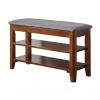 KAMPCO Solid Wood Shoe Storage Bench, 3-Tier Entryway Storage Bench with PU Leather Seat Cushion, Shoe Organizer for Hallway Living Room Bathroom, Brown view 1