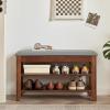 KAMPCO Solid Wood Shoe Storage Bench, 3-Tier Entryway Storage Bench with PU Leather Seat Cushion, Shoe Organizer for Hallway Living Room Bathroom, Brown view 4