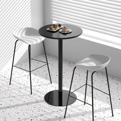 Antourlamm Kitchen Bar Table, Black Side Table Round Coffee Table, Small End Table Dining Table Cocktail Table Coffee Table Bistro Pub Tables for Living Room, Bedroom, Small Space (Size : 48x62cm)