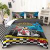 AILONEN Cartoon Racing Car Comforter Set Full Size, Extreme Sports Theme Bedding Set,Black White Grid Sheet Set,Race Car Bed in a Bag,Cool Sports Car Bedsheets Set,1 Fitted Sheet 2 Pillowcases view 1