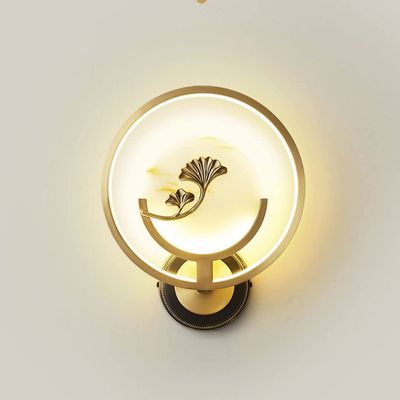 SteFik Wall Light Indoor Brushed Brass Circular Wall Sconce Modern Marble LED Wall Lamps Living Room Study Wall Lighting Bedroom Hallway Wall Lights 4000K H12.21in Bedside Decor Lamp,Pendant