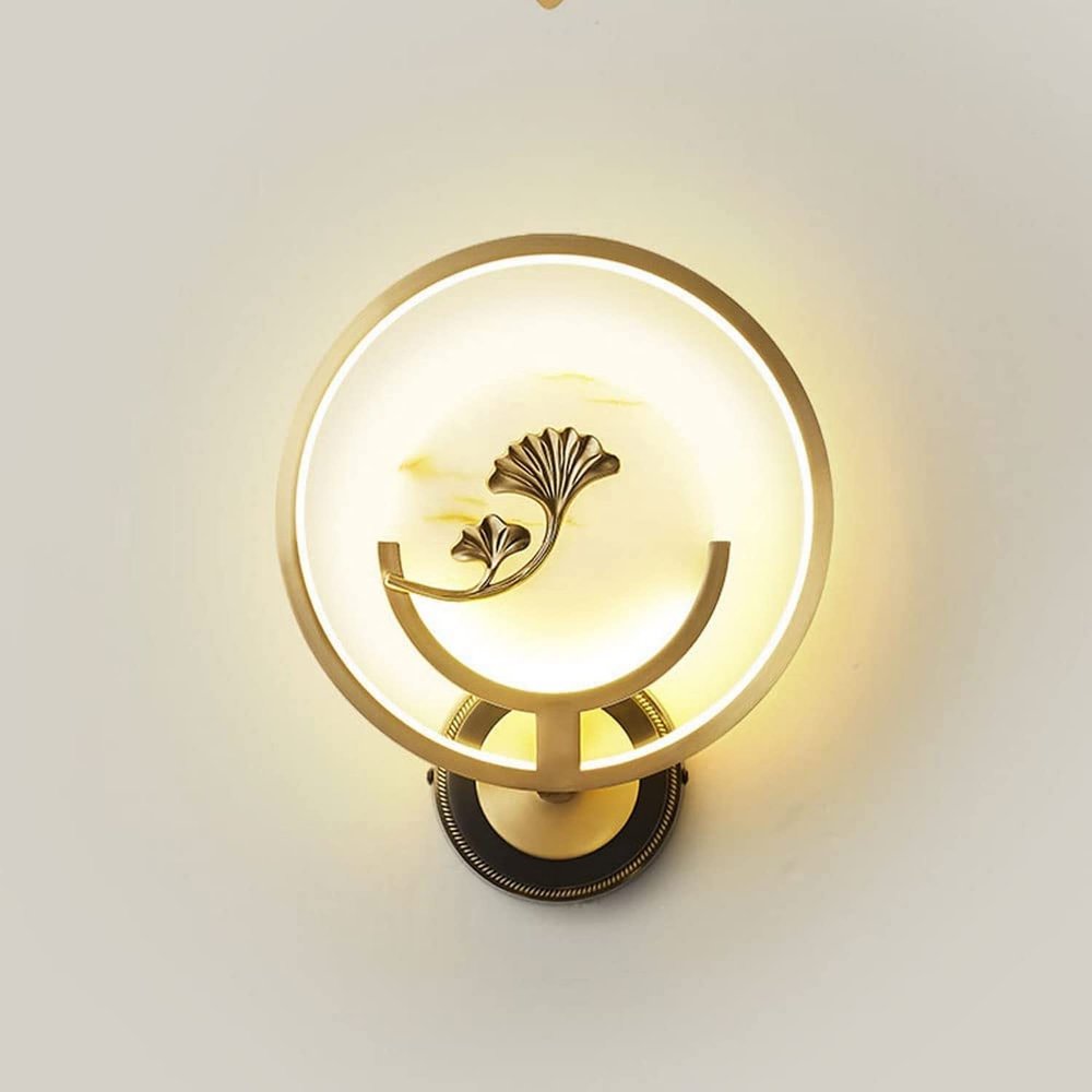 SteFik Wall Light Indoor Brushed Brass Circular Wall Sconce Modern Marble LED Wall Lamps Living Room Study Wall Lighting Bedroom Hallway Wall Lights 4000K H12.21in Bedside Decor Lamp,Pendant