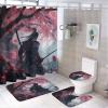 FBMLBRB Brebasf Modern Japan Samurai Cherry Blossoms for Bathroom Shower Curtains Sets with Rugs 4Pcs Abstract Spring Nature Landscape Game Samurai Shower Curtains Sets (12Hooks) view 1