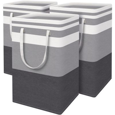 BlissTotes 3-Pack Laundry Basket, FreestandingWaterproof Laundry Hamper, Collapsible Tall Clothes Hamper with Easy Carry Handles for Clothes, Towels in the Family and Dorm,Gradient Grey,88L