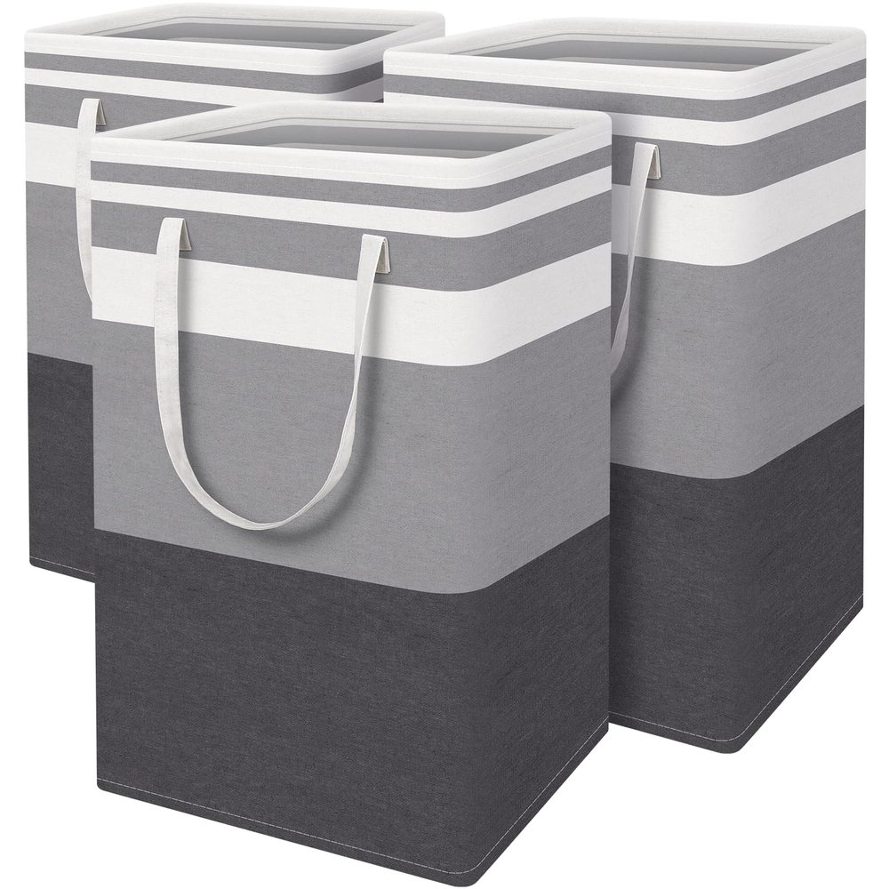 BlissTotes 3-Pack Laundry Basket, FreestandingWaterproof Laundry Hamper, Collapsible Tall Clothes Hamper with Easy Carry Handles for Clothes, Towels in the Family and Dorm,Gradient Grey,88L