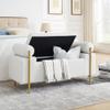 GERRIT Elegant Upholstered Linen Storage Bench with Cylindrical Arms, Storage Ottoman Bench with Electroplate Iron Legs for Hallway, Living Room, Bedroom (White) view 4