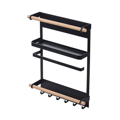 Fridge Shelf Paper Towel Roll Holder Magnetic Storage Rack Spice Hang Rack Decorative Metal Shelf Kitchen Organizer (Color : Black, Size : One Size)