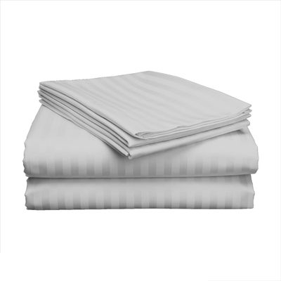 3 Piece Hospital Bed Sheet Set, 100% Egyptian Cotton 400 Thread Count, Soft and Comfy, Standard Size 36X80 Inch with 6 Inch Deep Pocket, Light Grey Stripe