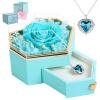 Preserved Cyan Real Rose with Necklace Forever Flowers Diamond shaped Box for Mom Wife Girlfriend Grandma on Mothers Day Birthday Valentines Christmas Anniversary Beatiful Gifts for women view 1