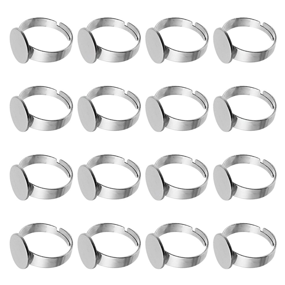 Stainless Steel Adjustable Ring Blanks 12mm 20pcs Flat Tray