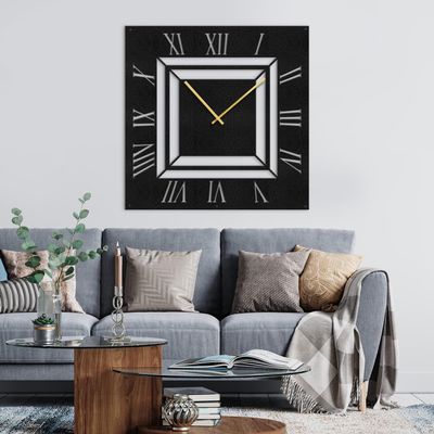 SIGNLEADER Metal Wall Clock Decor Wall Art Silent Battery Operated, Square Illusion Roman Numeral Wall Sculpture Clock Hangings Home Decoration for Living Room, Bedroom, Kitchen, Bathroom - 36" Black