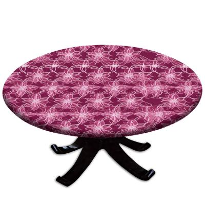 Leafage Pink Print Round Outdoor Tablecloth, Stain-Resistant Wipeable Table Cover, for Dining Parties Wedding Table Fit for 36" Table