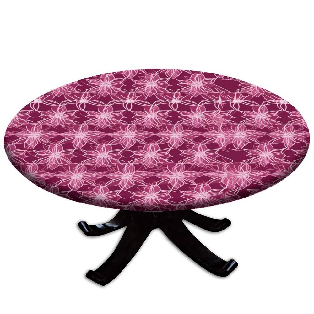 Leafage Pink Print Round Outdoor Tablecloth, Stain-Resistant Wipeable Table Cover, for Dining Parties Wedding Table Fit for 36" Table