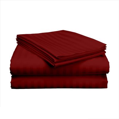 3 Piece Hospital Bed Sheet Set, 100% Egyptian Cotton 400 Thread Count, Soft and Comfy, Twin Size 39X75 Inch with 6 Inch Deep Pocket, Burgundy Stripe