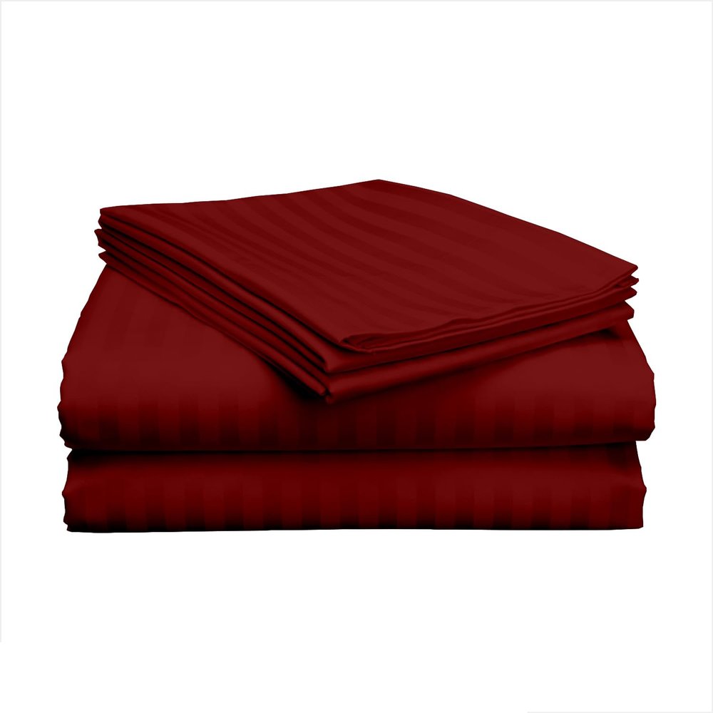 3 Piece Hospital Bed Sheet Set, 100% Egyptian Cotton 400 Thread Count, Soft and Comfy, Twin Size 39X75 Inch with 6 Inch Deep Pocket, Burgundy Stripe