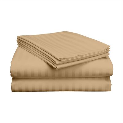 3 Piece Hospital Bed Sheet Set, 100% Egyptian Cotton 400 Thread Count, Soft and Comfy, Standard Size 36X80 Inch with 10 Inch Deep Pocket, Taupe Stripe