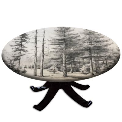 Barsada Ink Forest Grey Print Round Tablecloth, Waterproof Wipeable Decorative Table Cover, for Parties Kitchen Dinning and Outdoor Fit for 44"" Table, GQ-SBZB-2402ixO1186-D130