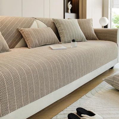 Washable Couch Cover - 1-Piece Sofa Slipcover Furniture Protector, Sectional Cushions, Chenille Protector for Living Room Furniture, Vanilla-35"x94"