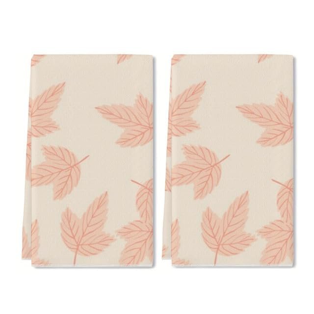 Bohemian Style Hand Towel Set of 2 Pink Floral Bath Towels Soft Maple Leaves Flower Fingertip Face Towel for Bathroom Kitchen Hotel Spa Decor Gift 24 x 16 Inches