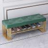HomeLoft Basics Entrance Bench with Shoe Storage, Gold Metal Shoe Rack with Velvet Seat Cushion, 2 Layers Narrow Hallway Bench Indoor, 60cm, Green view 1