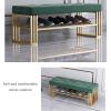HomeLoft Basics Entrance Bench with Shoe Storage, Gold Metal Shoe Rack with Velvet Seat Cushion, 2 Layers Narrow Hallway Bench Indoor, 60cm, Green view 3
