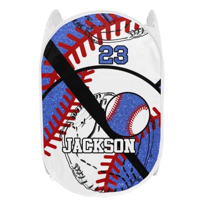 Baseball Team Player Gym Blue Laundry Basket,Foldable Mesh Popup Laundry Hamper with Handle for Dorm, Laundry Room, Bedroom, RV