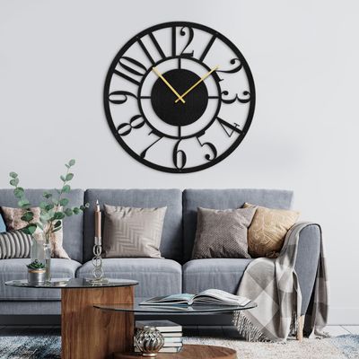 SIGNLEADER Metal Wall Clock Decor Wall Art Silent Battery Operated, Sunburst Roman Numerals Wall Sculpture Clock Hangings Home Decoration for Living Room, Bedroom, Kitchen, Bathroom - 36" Black