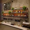 2-Tier Wall Mounted Wine Rack with LED Light, Hanging Industrial Wine Racks, Bar Unit Floating Shelves, Modern Metal Wine Display Rack, for Home Bar, Dining Room, Kitchen, Living Room (Color : Black view 3