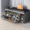 Shoe Ottoman Bench, 3 Tier Hidden Shoe Storage Cabinet with PU Leather Seat Cushion and Flip Drawer for Hallway Entryway view 1