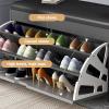 Shoe Ottoman Bench, 3 Tier Hidden Shoe Storage Cabinet with PU Leather Seat Cushion and Flip Drawer for Hallway Entryway view 3