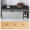 Shoe Ottoman Bench, 3 Tier Hidden Shoe Storage Cabinet with PU Leather Seat Cushion and Flip Drawer for Hallway Entryway view 4