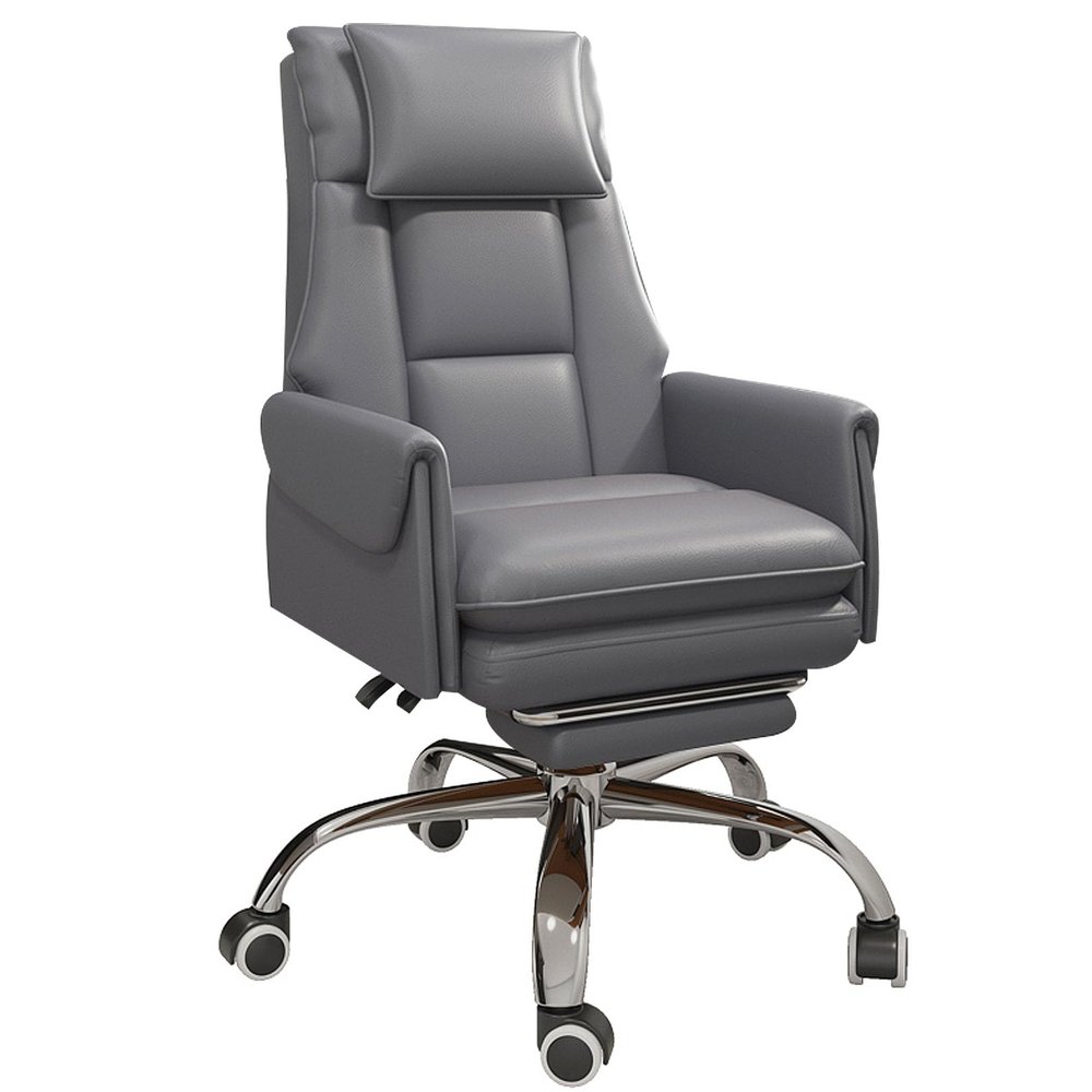 Office Chair, Ergonomic Desk Chair, PU Leather Computer Chair Height Adjustable, Comfy Swivel Task Chair with Retractable Footrest, Wheels and Tilt Function