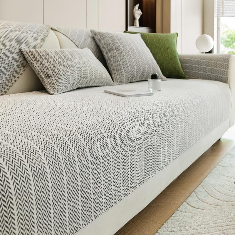 Couch Cover Washable Sofa Cover, 1-Piece Sofa Slipcover Furniture Protector, Sectional Couch Covers Sofa Cushions, Chenille Couch Slipcover Protector for Living Room Furniture,Light gray-35"x35"