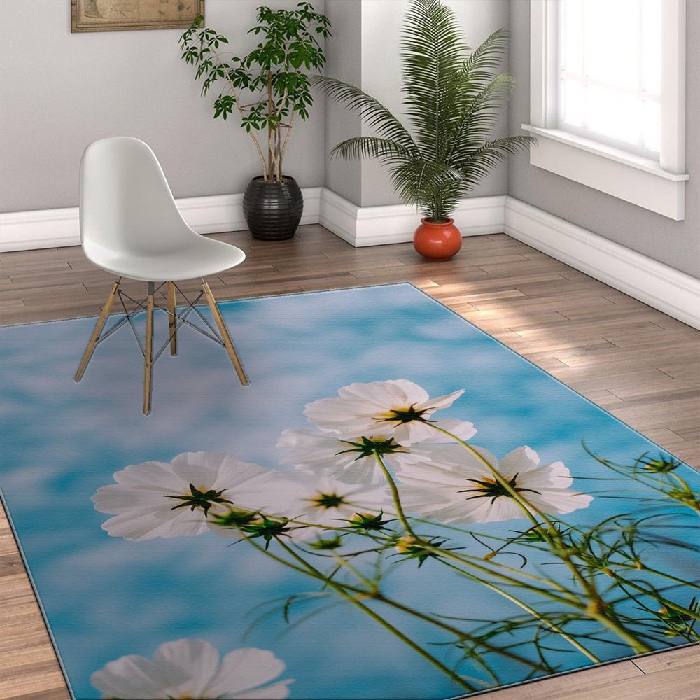 Spring Flowers Area Rug White Floral Cute Daisy Decorative Non-Shedding Rug Washable Soft Carpets for Kids Room Nursery Decor 2' x 3'