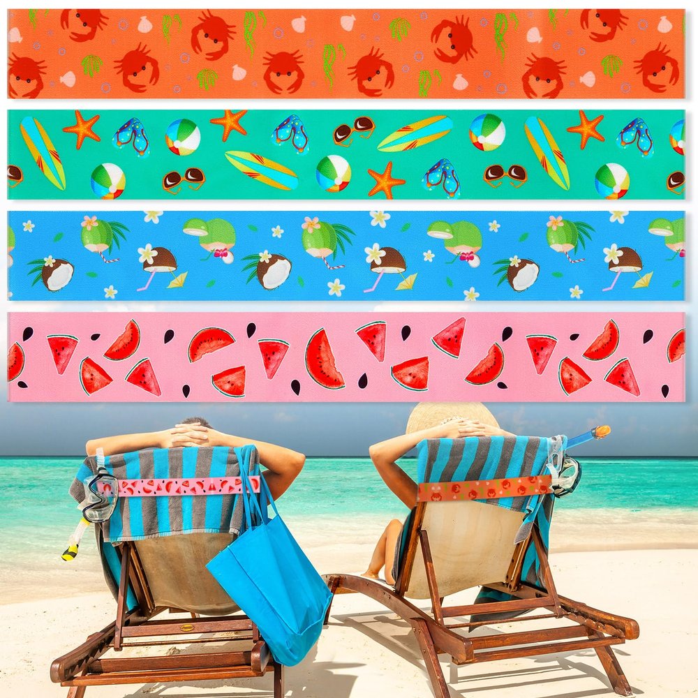 Boao 4 Pack Towel Bands for Beach Chair, Pool & Cruise Essentials, Elastic and Windproof, Towel Chair Clips Lounge Strap Holder, Cruise Ship Accessories (Fruit)