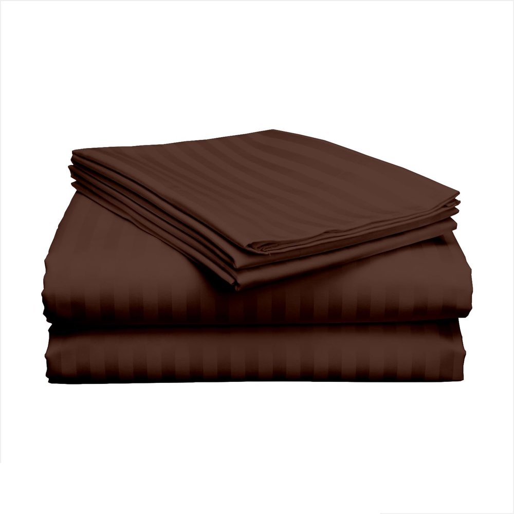 3 Piece Hospital Bed Sheet Set, 100% Egyptian Cotton 400 Thread Count, Soft and Comfy, Standard Size 36X80 Inch with 14 Inch Deep Pocket, Chocolate Stripe
