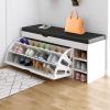 Hall Bench with Storage for Entryway, Tipping Bucket Shoe Rack with Storage and Seating, Hallway Bench for Small Space, White view 1