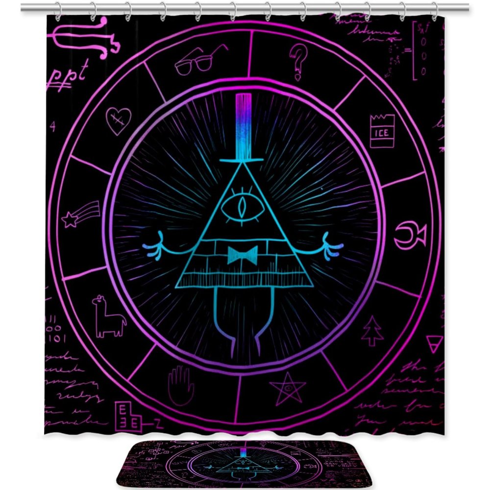 Anna Cowper Bill Cipher Wheel Zodiac Shower Curtain Sets, Shower Curtains for Bathroom, Waterproof Fabric Shower Curtain 71x71 inch with Hooks